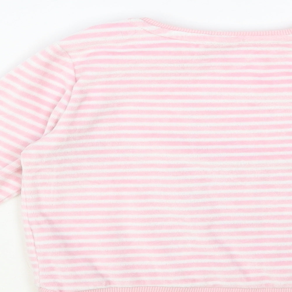 F&F Baby Pink Striped Cotton Pullover Jumper Size 12-18 Months Snap - Teddy Bear