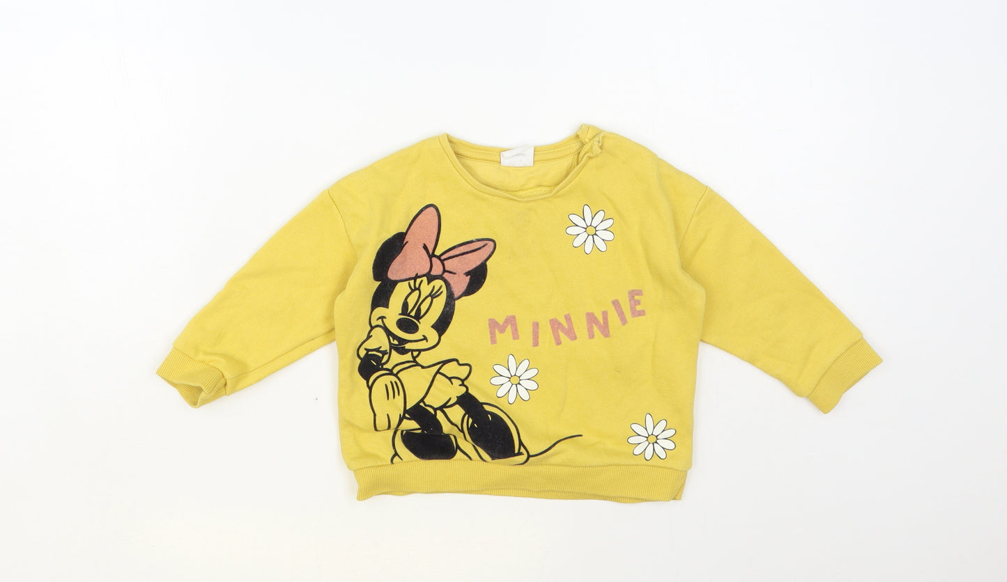 F&F Baby Yellow Cotton Pullover Jumper Size 9-12 Months Snap - Minnie Mosue