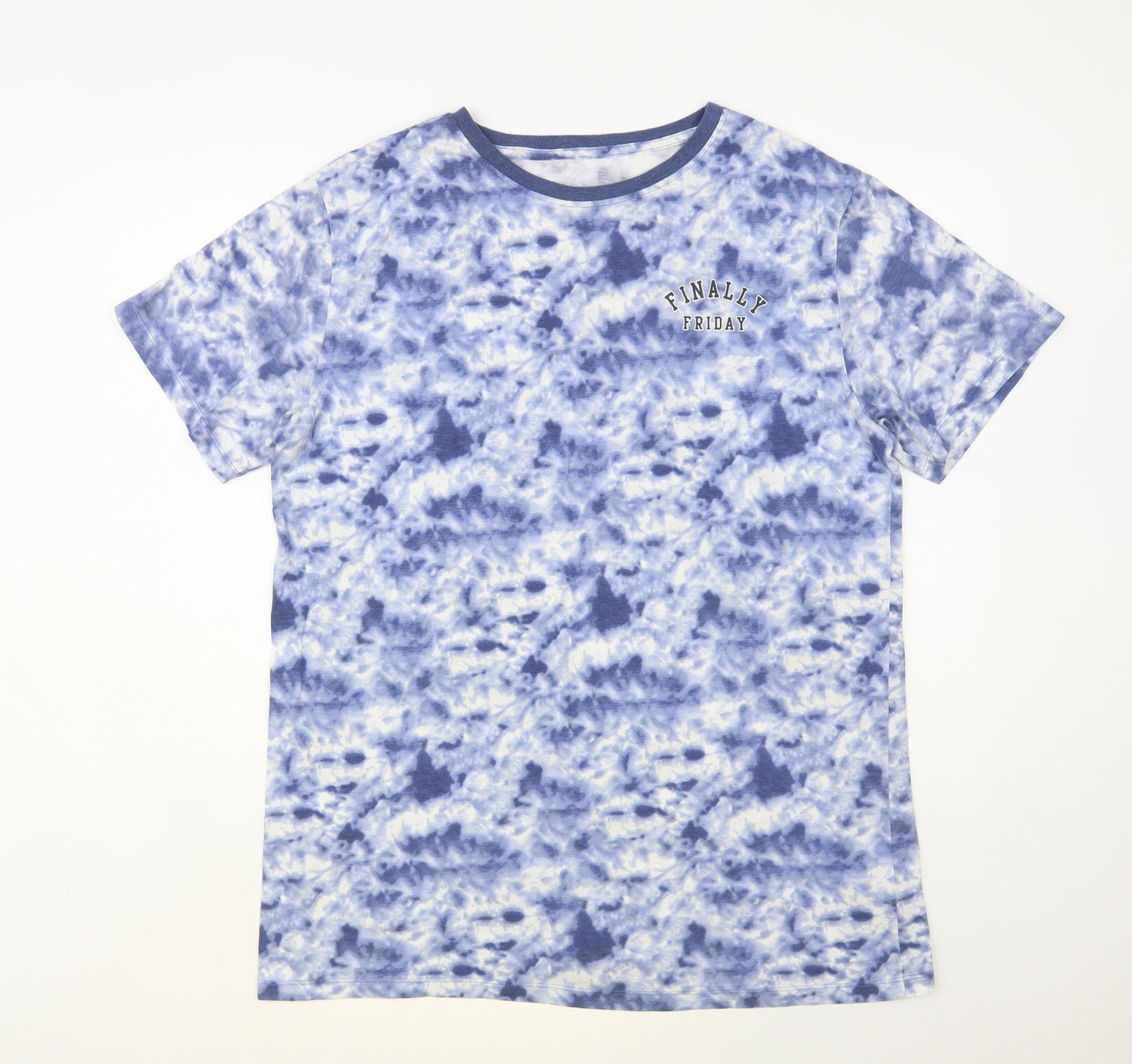 Dunnes Stores Mens Blue Cotton T-Shirt Size M Crew Neck - Marble Print