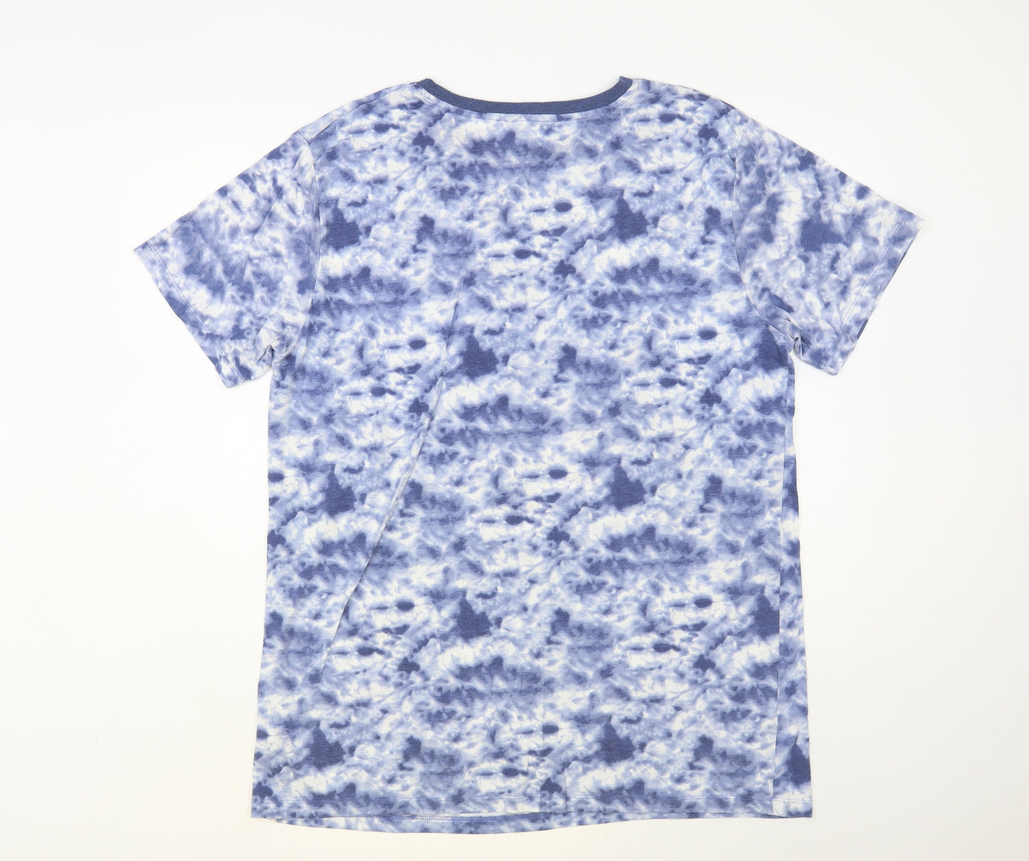 Dunnes Stores Mens Blue Cotton T-Shirt Size M Crew Neck - Marble Print