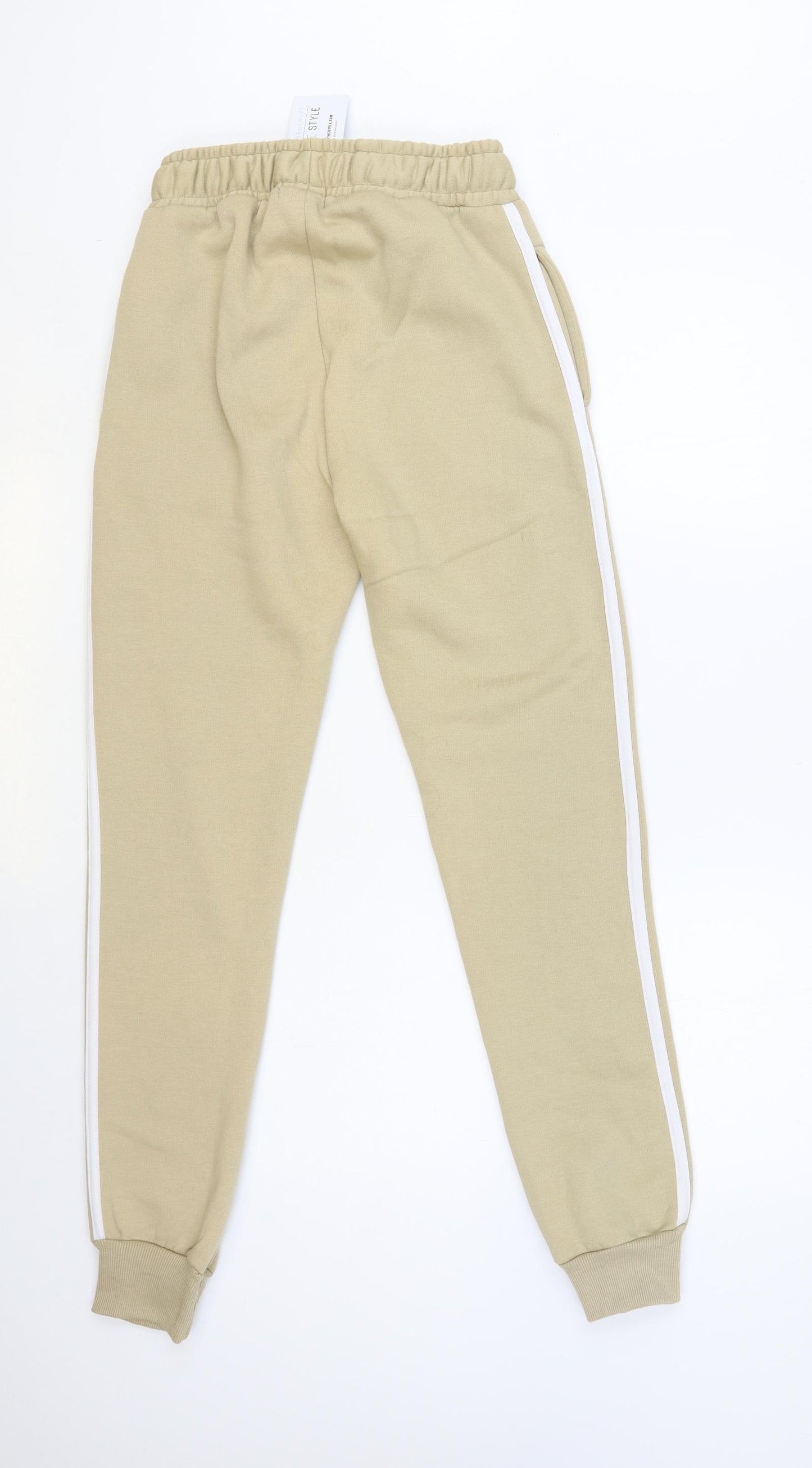 In the Style Womens Beige Cotton Jogger Trousers Size 6 L30 in Regular Drawstring - Side Stripe