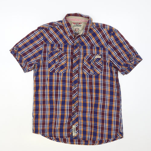 Tokyo Laundry Mens Multicoloured Plaid Cotton Button-Up Size M Collared Button