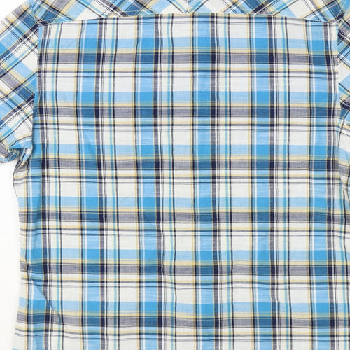 BHS Mens Blue Plaid Cotton Button-Up Size S Collared Button