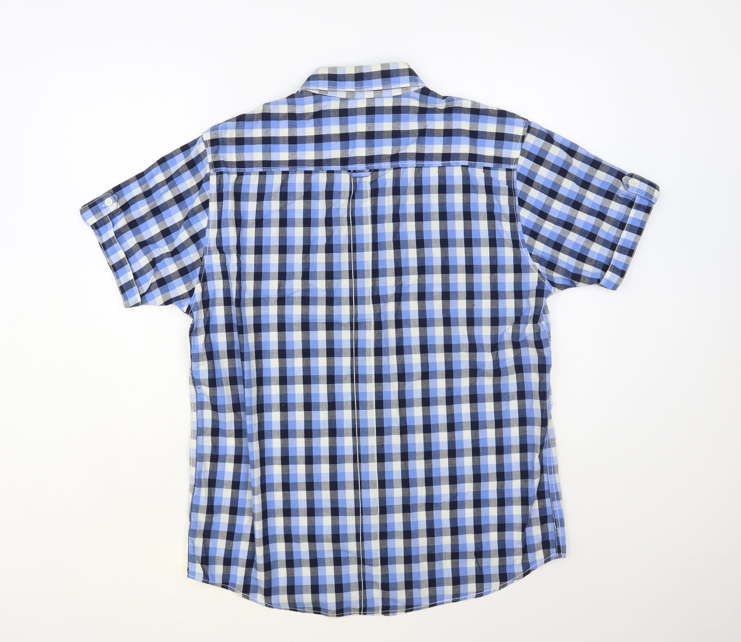 TU Mens Blue Plaid Cotton Button-Up Size M Collared Button