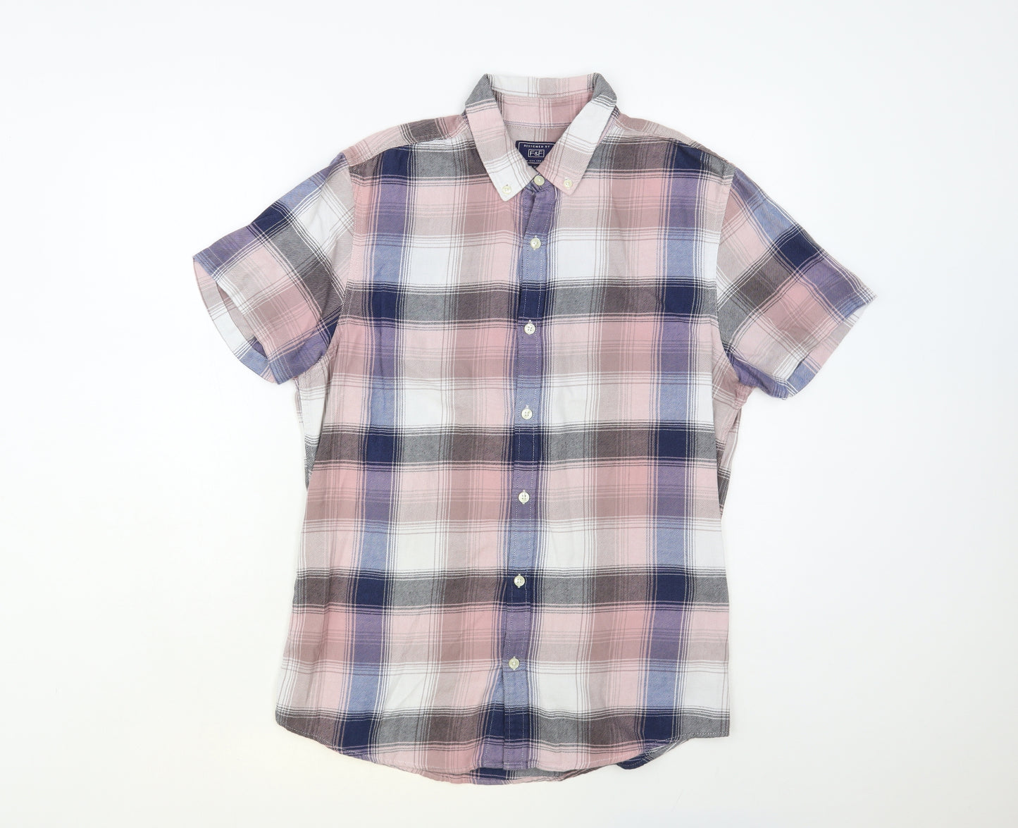 F&F Mens Multicoloured Plaid Cotton Button-Up Size M Collared Button