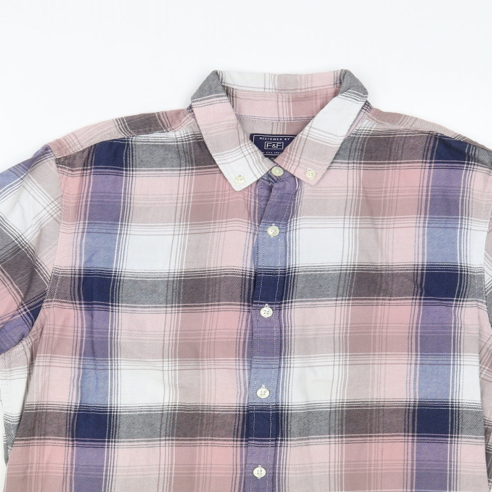 F&F Mens Multicoloured Plaid Cotton Button-Up Size M Collared Button