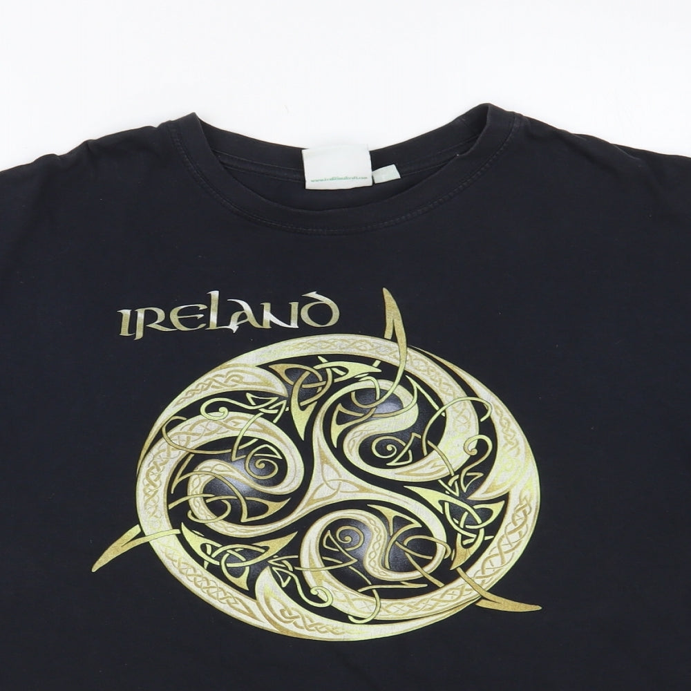 Traditonal Craftwear Womens Black Cotton Basic T-Shirt Size L Crew Neck - Ireland