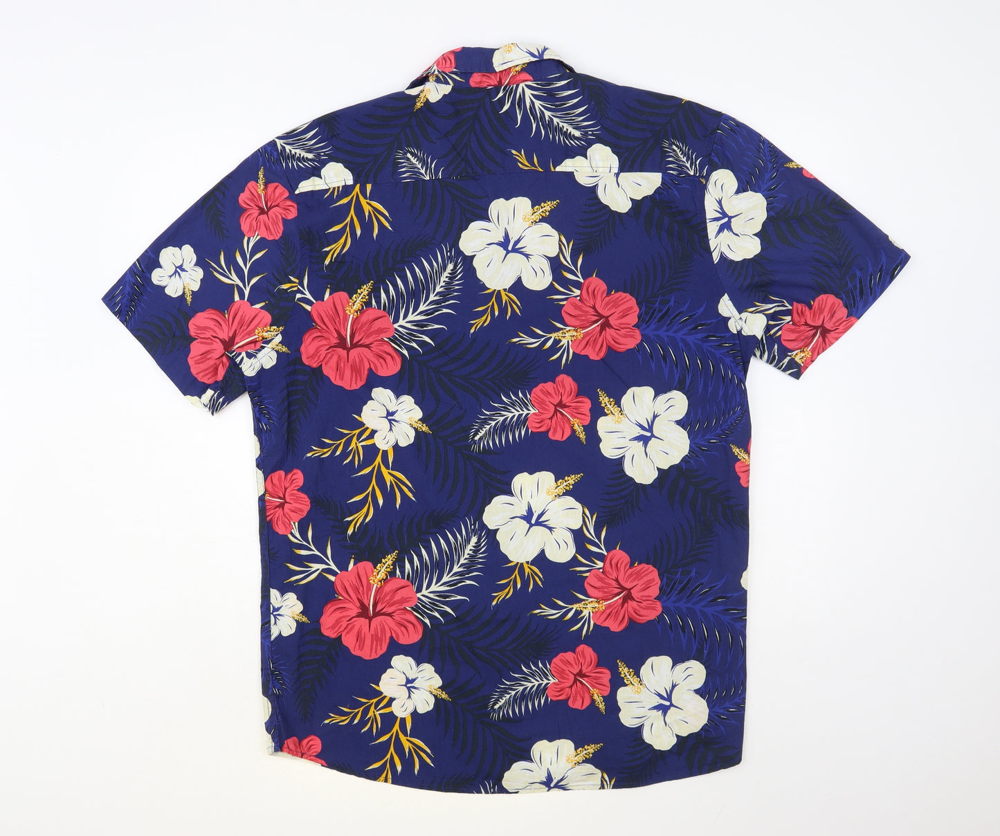 Primark Mens Blue Floral Cotton Button-Up Size XL Collared Button - Hawaiian Shirt