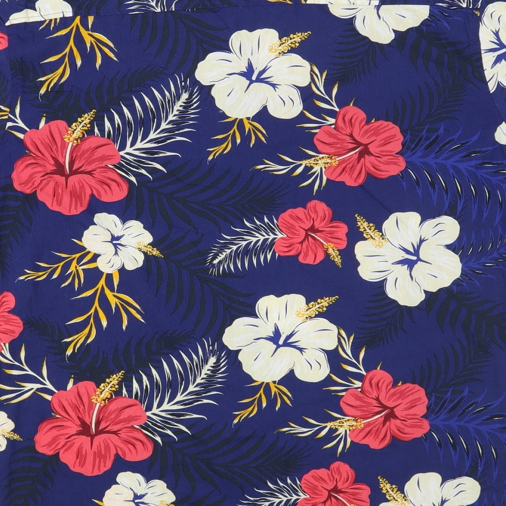 Primark Mens Blue Floral Cotton Button-Up Size XL Collared Button - Hawaiian Shirt