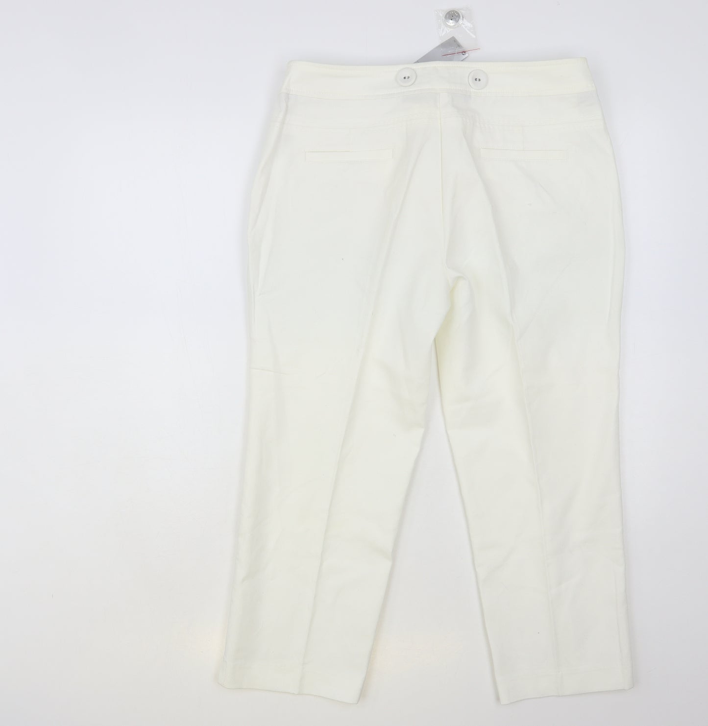 NEXT Womens White Cotton Cropped Trousers Size 14 L24 in Regular Button