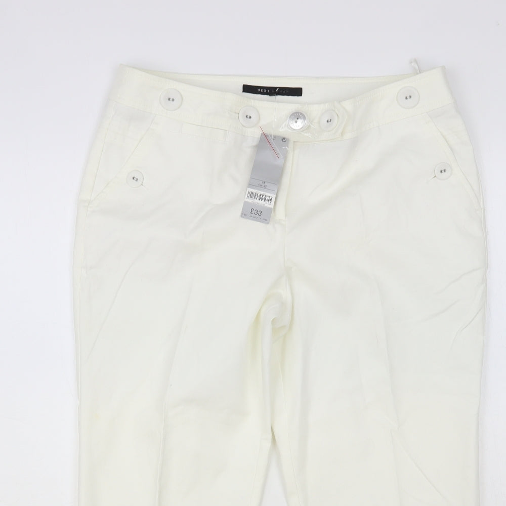 NEXT Womens White Cotton Cropped Trousers Size 14 L24 in Regular Button