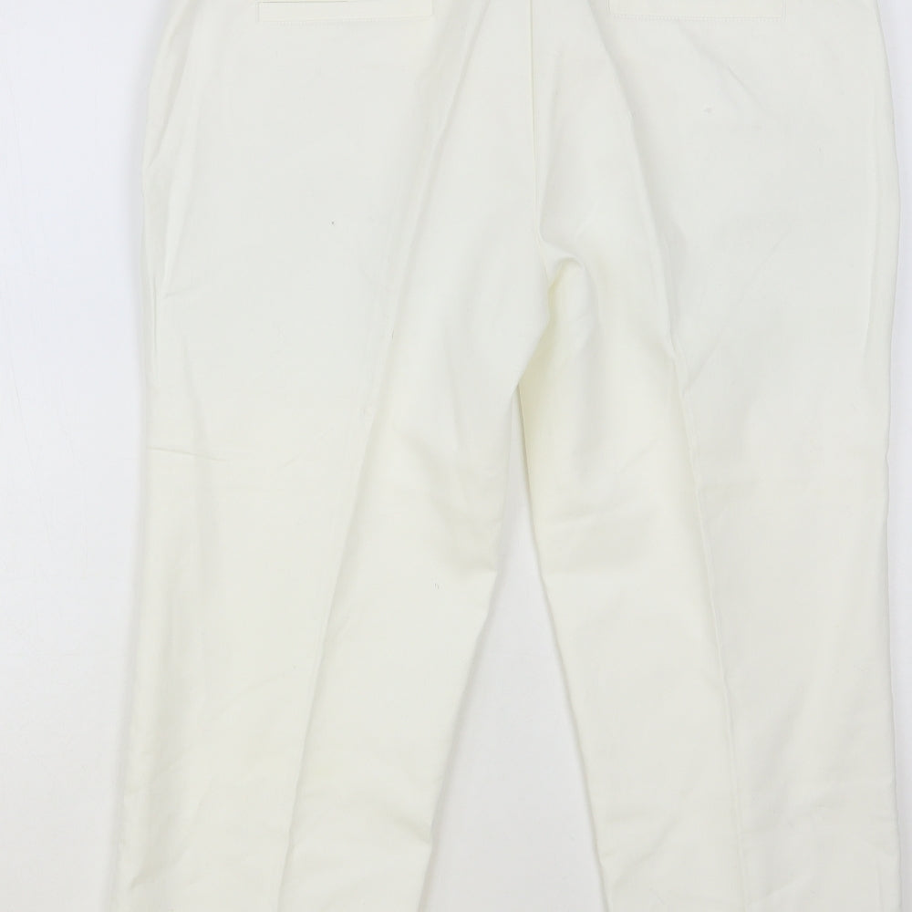 NEXT Womens White Cotton Cropped Trousers Size 14 L24 in Regular Button