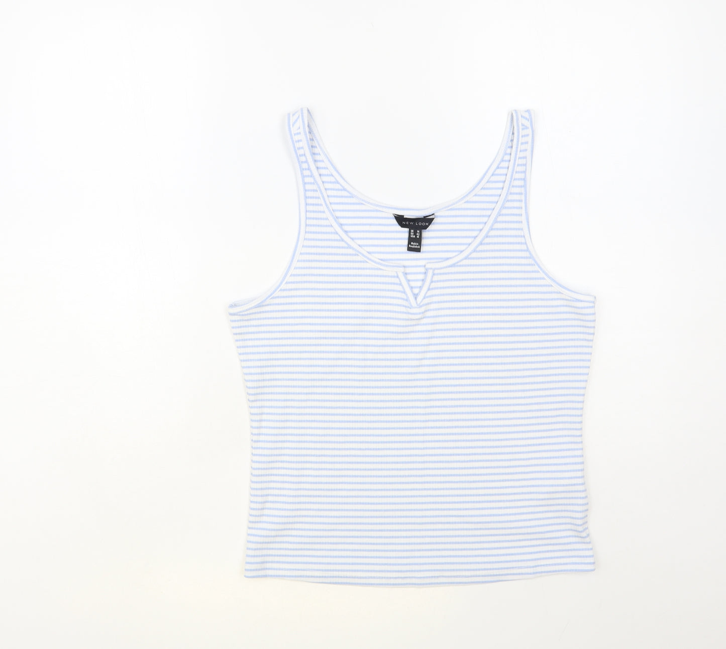 New Look Womens Blue Striped Polyester Basic Tank Size 14 V-Neck
