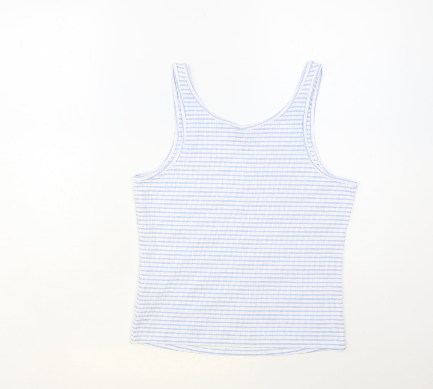 New Look Womens Blue Striped Polyester Basic Tank Size 14 V-Neck