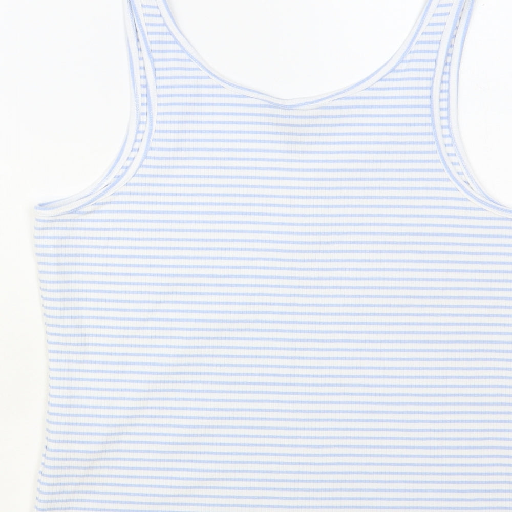New Look Womens Blue Striped Polyester Basic Tank Size 14 V-Neck