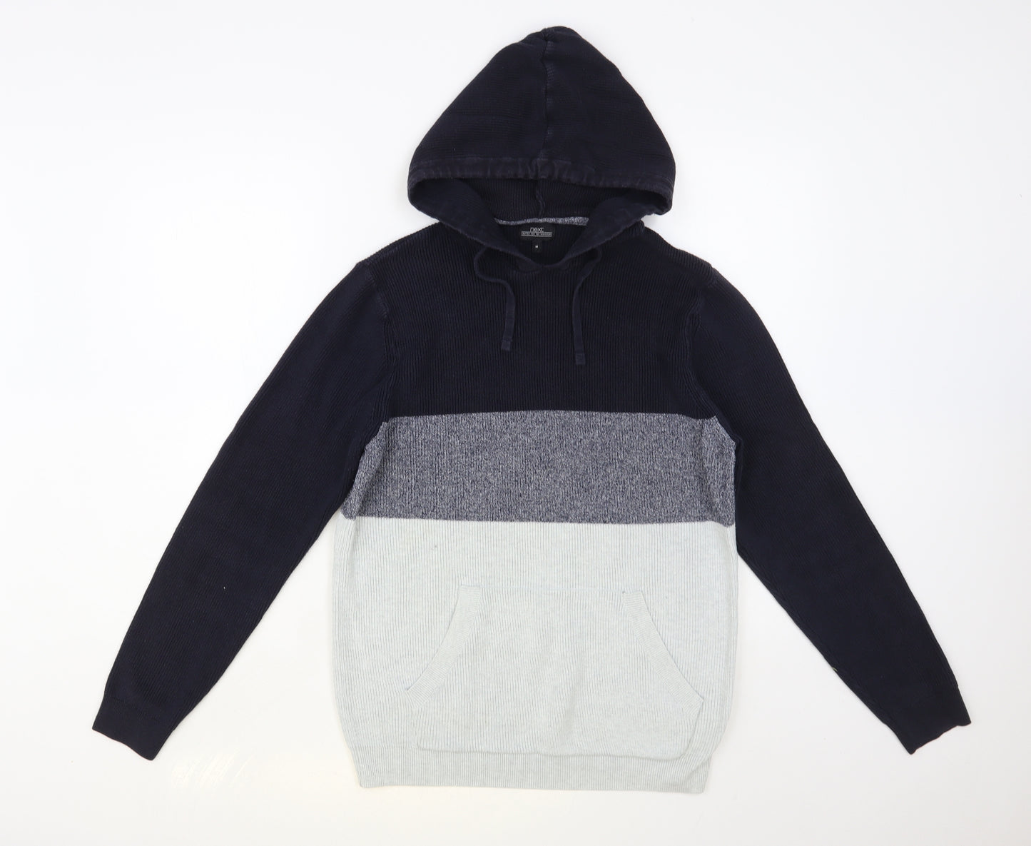 NEXT Mens Blue Striped Cotton Pullover Hoodie Size M