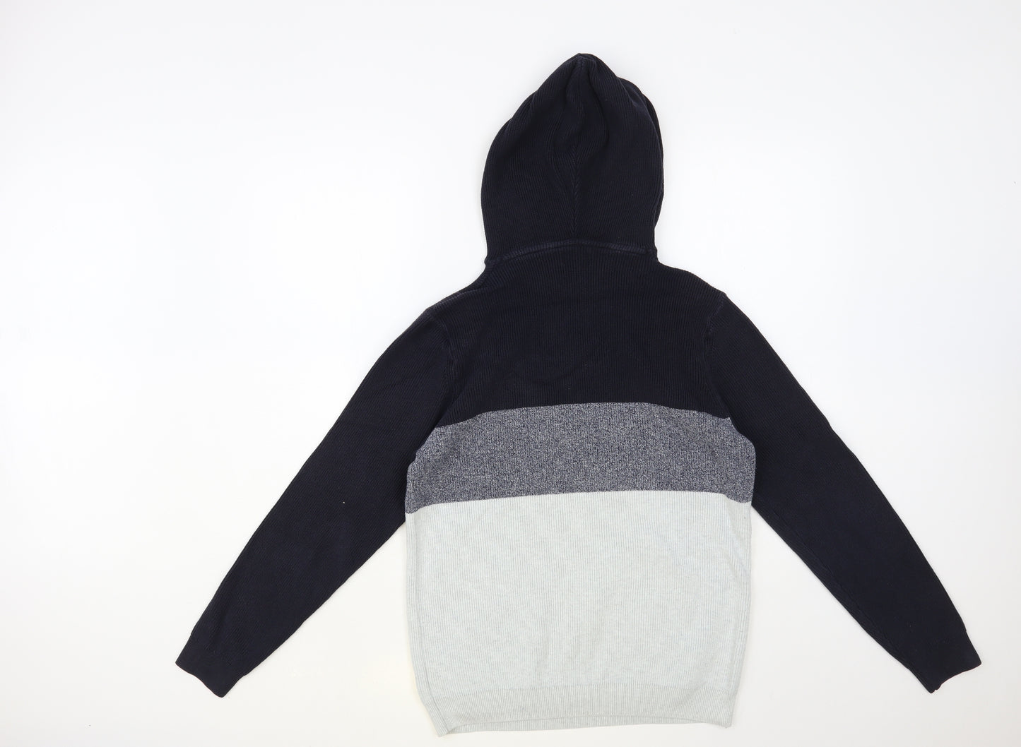 NEXT Mens Blue Striped Cotton Pullover Hoodie Size M