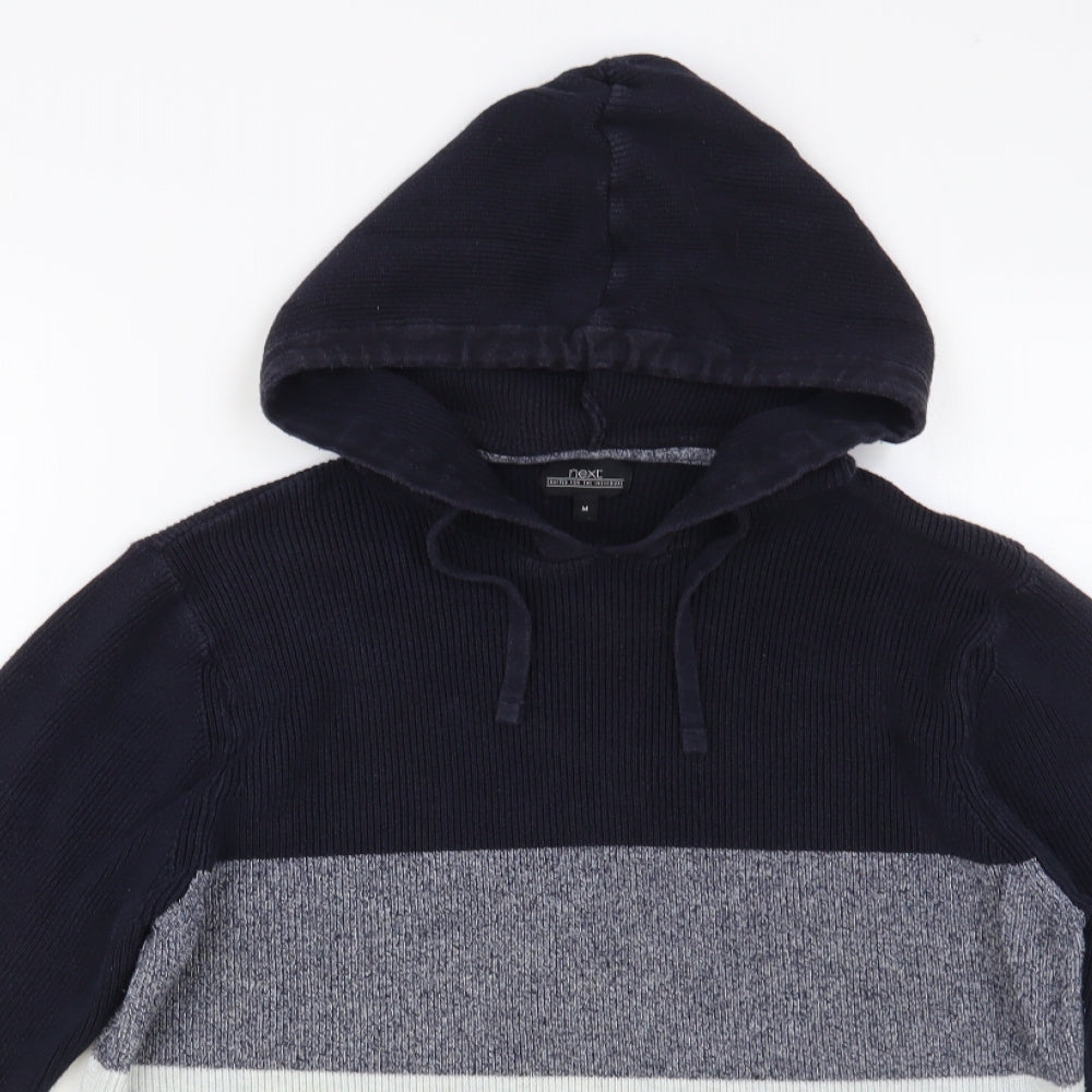 NEXT Mens Blue Striped Cotton Pullover Hoodie Size M