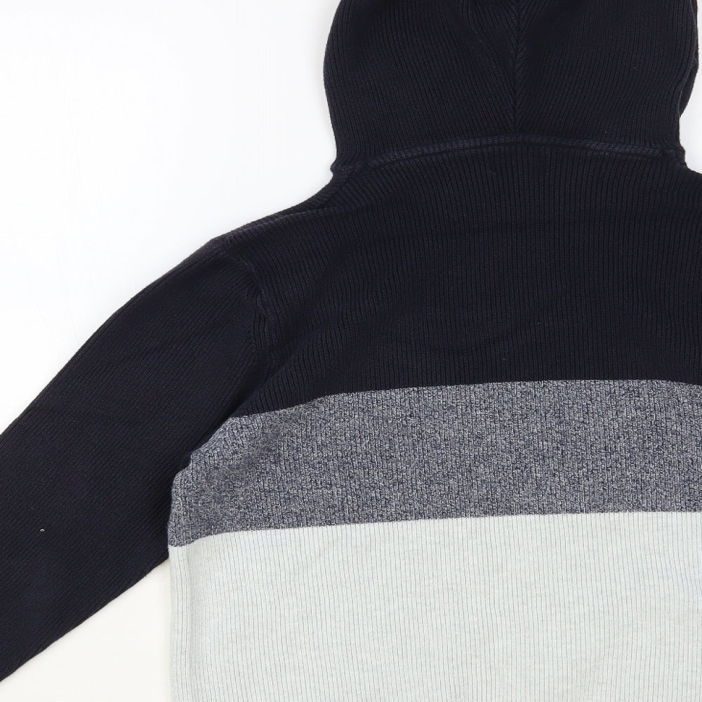 NEXT Mens Blue Striped Cotton Pullover Hoodie Size M