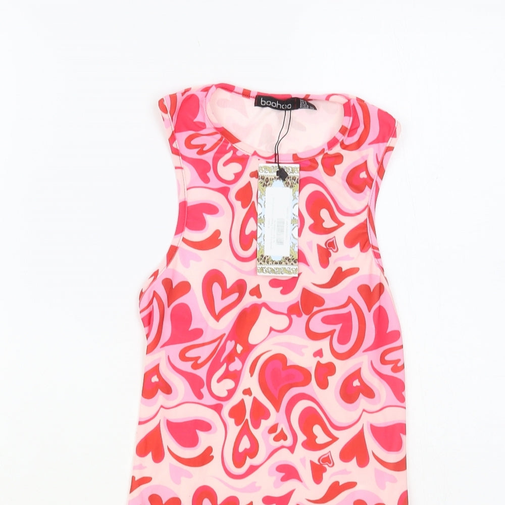 Boohoo Womens Pink Geometric Polyester Bodysuit One-Piece Size 8 Snap - Heart Print