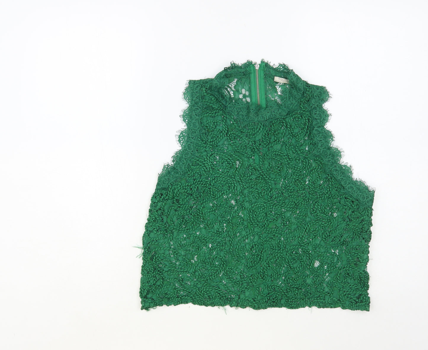 Zara Womens Green Floral Polyester Basic Blouse Size M Round Neck