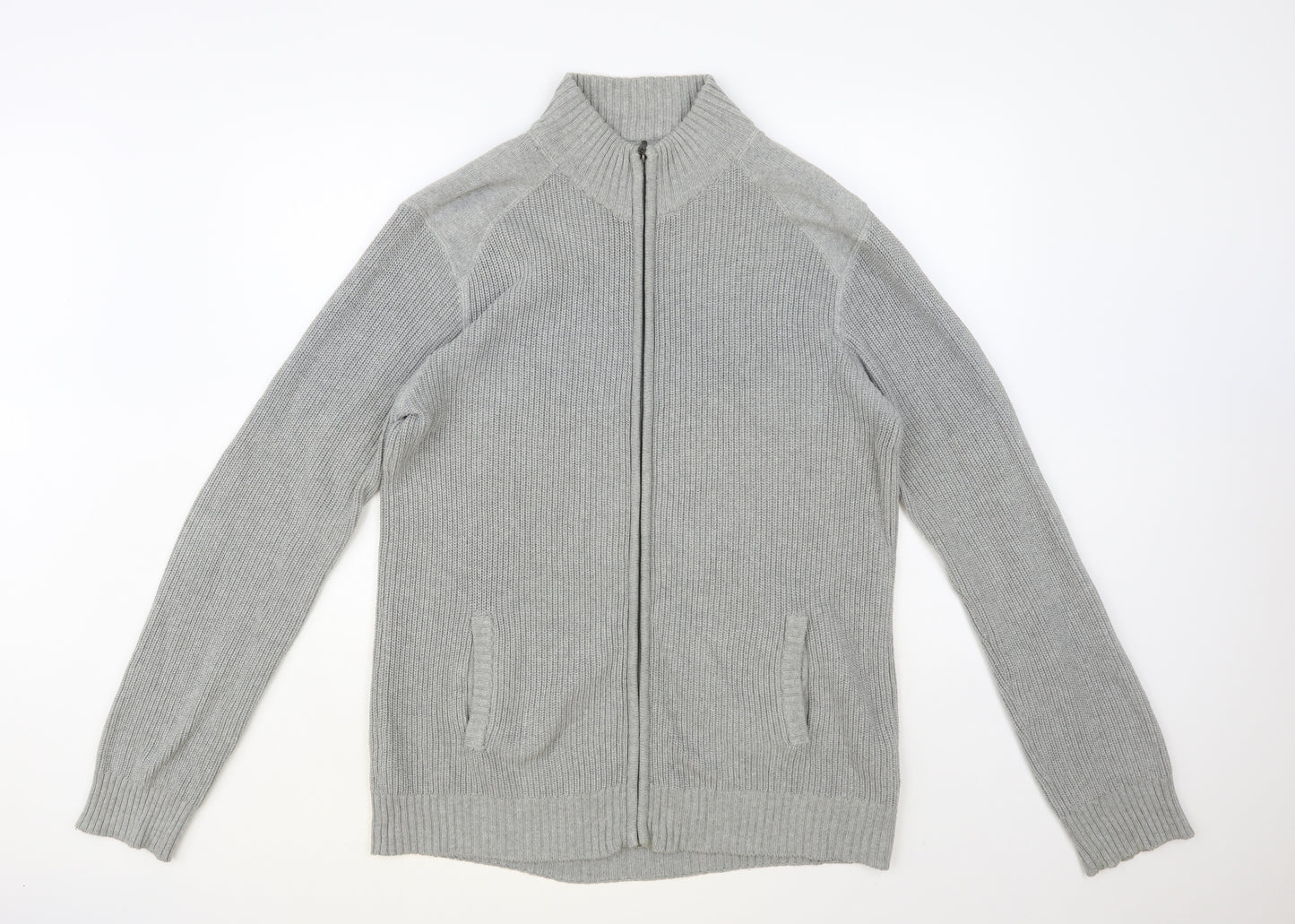 Cedar Wood State Mens Grey High Neck Cotton Full Zip Jumper Size XL
