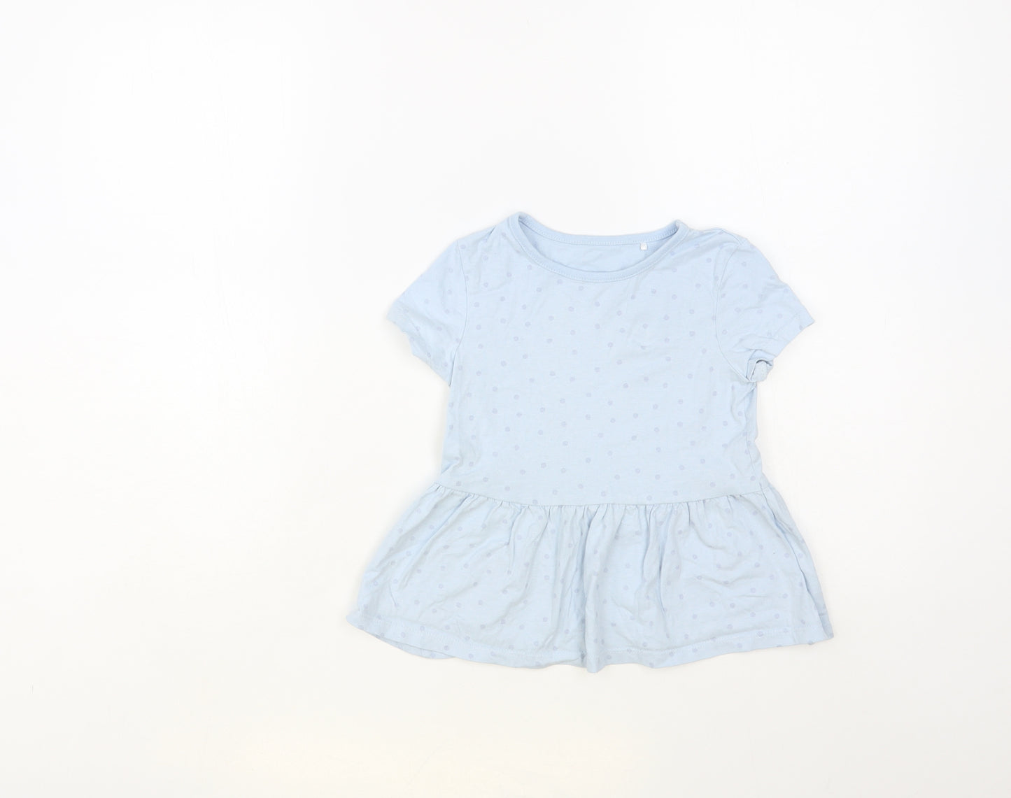 George Girls Blue Polka Dot Cotton Pullover T-Shirt Size 4-5 Years Crew Neck Pullover