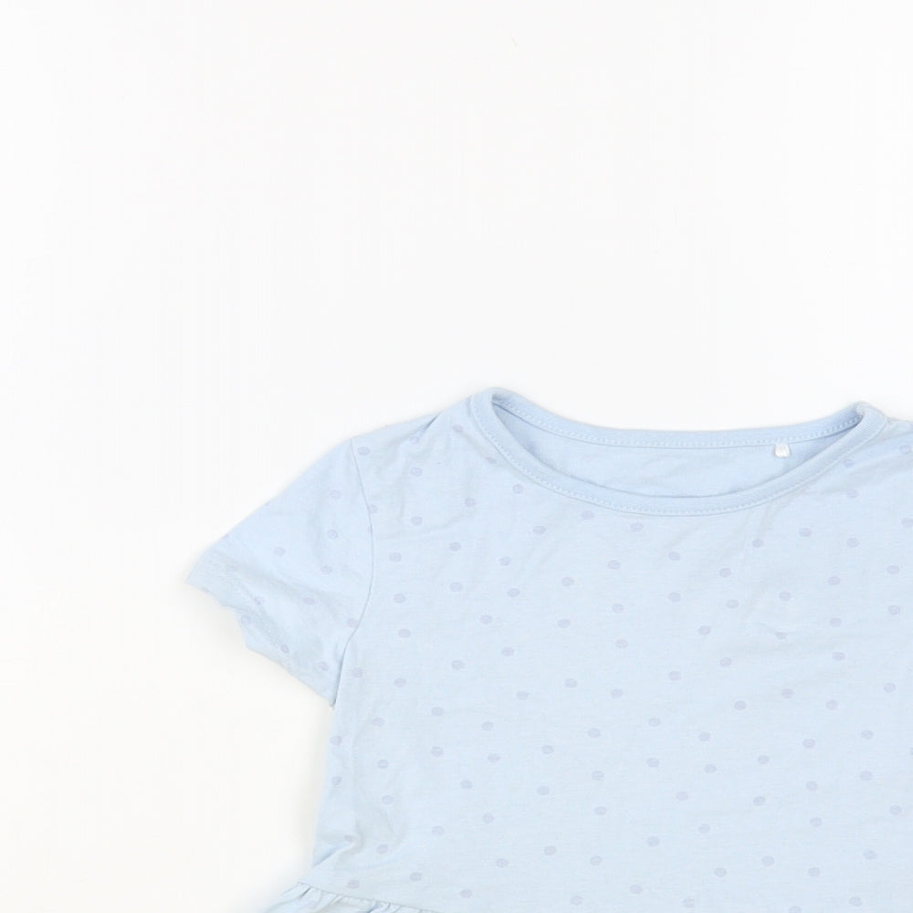George Girls Blue Polka Dot Cotton Pullover T-Shirt Size 4-5 Years Crew Neck Pullover