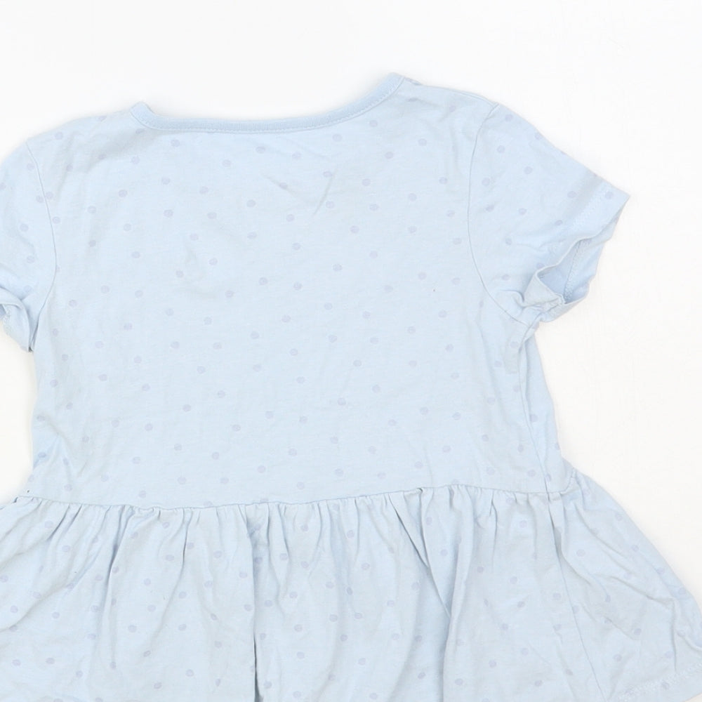 George Girls Blue Polka Dot Cotton Pullover T-Shirt Size 4-5 Years Crew Neck Pullover