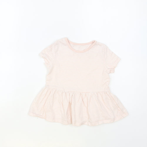 George Girls Pink Striped Cotton Basic T-Shirt Size 4-5 Years Crew Neck Pullover