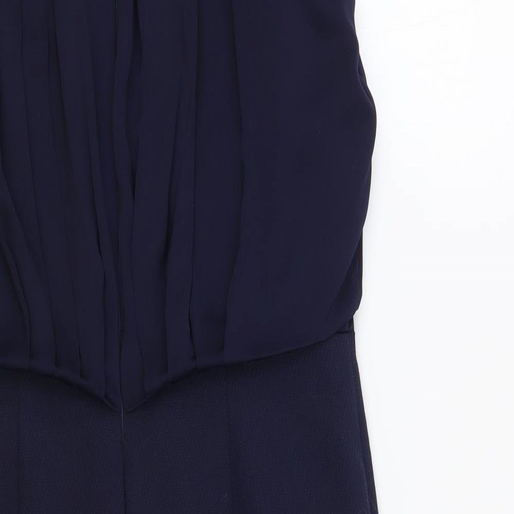 NEXT Womens Blue Polyester Pencil Dress Size 14 Round Neck Button