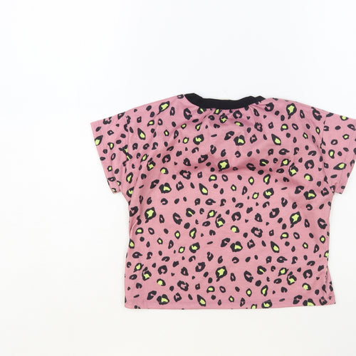 SheIn Girls Pink Animal Print Polyester Pullover T-Shirt Size 6-7 Years Crew Neck Pullover - Leopard Print