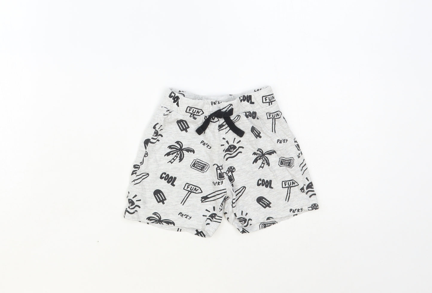 Primark Baby Grey Geometric Cotton Cropped Trousers Size 9-12 Months Drawstring