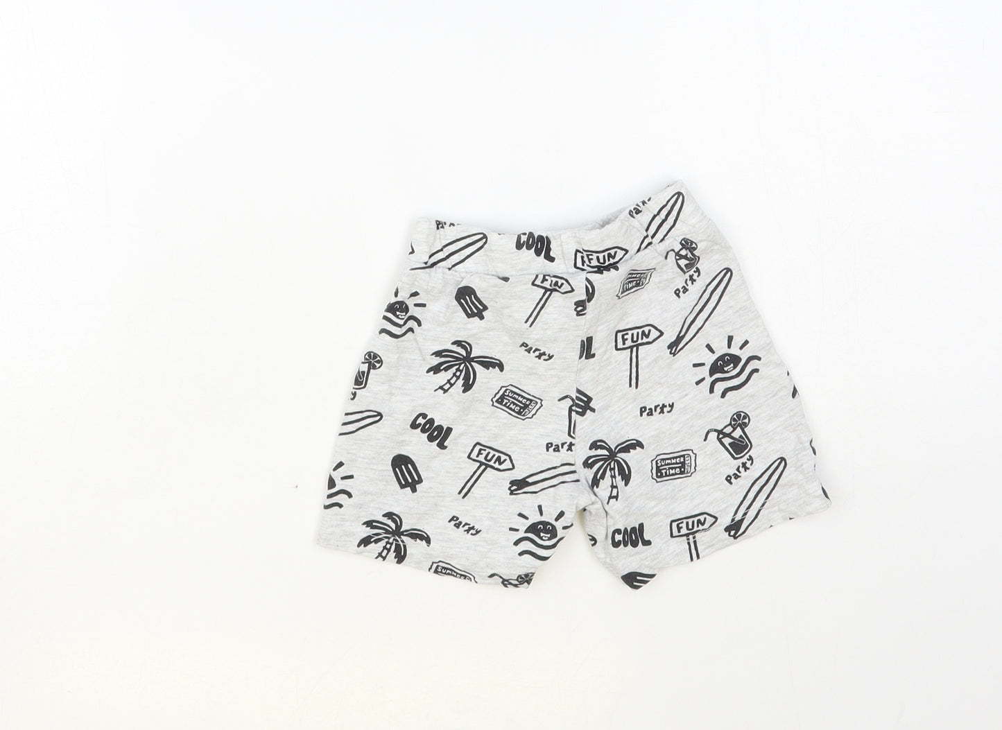 Primark Baby Grey Geometric Cotton Cropped Trousers Size 9-12 Months Drawstring