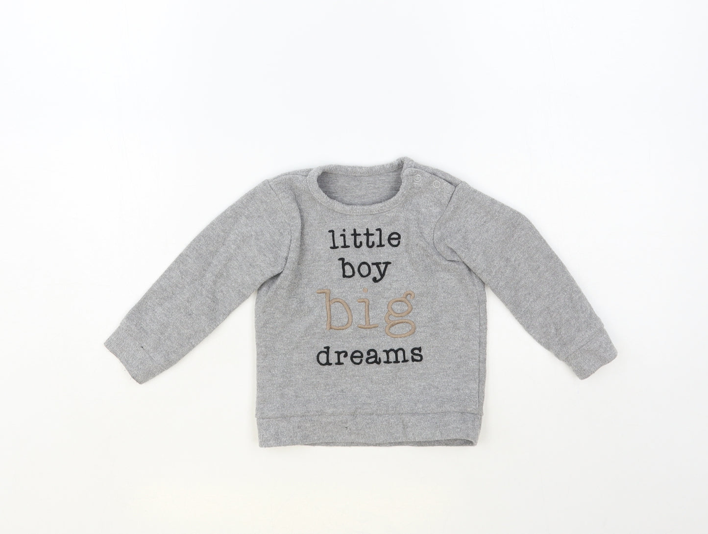 George Baby Grey Cotton Pullover Jumper Size 12-18 Months Snap - Little Boy Big Dreams