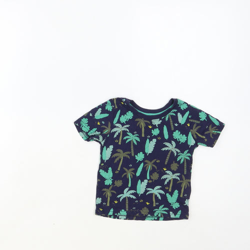 Primark Baby Blue Geometric Cotton Pullover T-Shirt Size 9-12 Months Crew Neck Pullover - Palm Tree Print