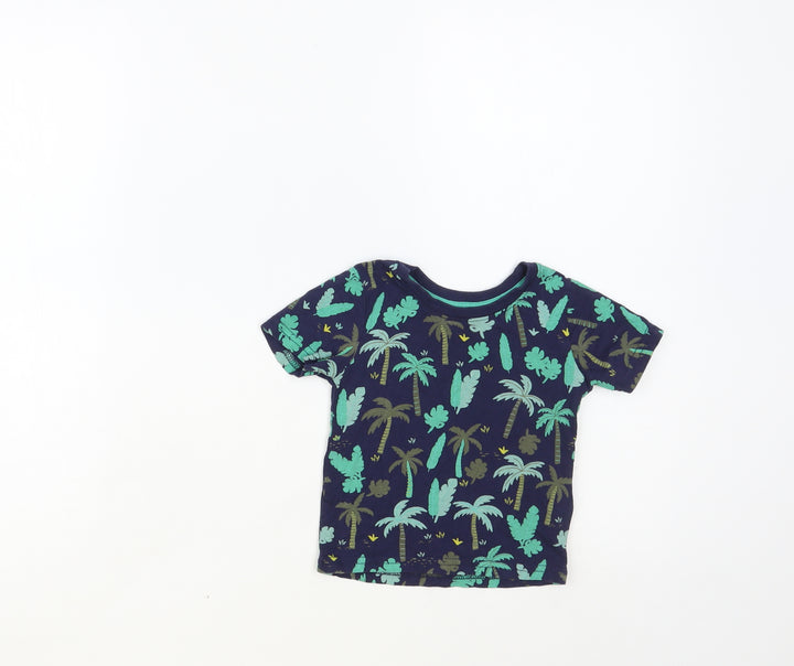 Primark Baby Blue Geometric Cotton Pullover T-Shirt Size 9-12 Months Crew Neck Pullover - Palm Tree Print