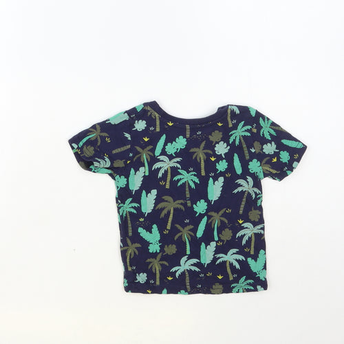 Primark Baby Blue Geometric Cotton Pullover T-Shirt Size 9-12 Months Crew Neck Pullover - Palm Tree Print