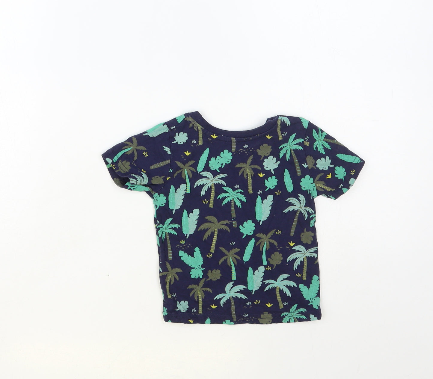 Primark Baby Blue Geometric Cotton Pullover T-Shirt Size 9-12 Months Crew Neck Pullover - Palm Tree Print
