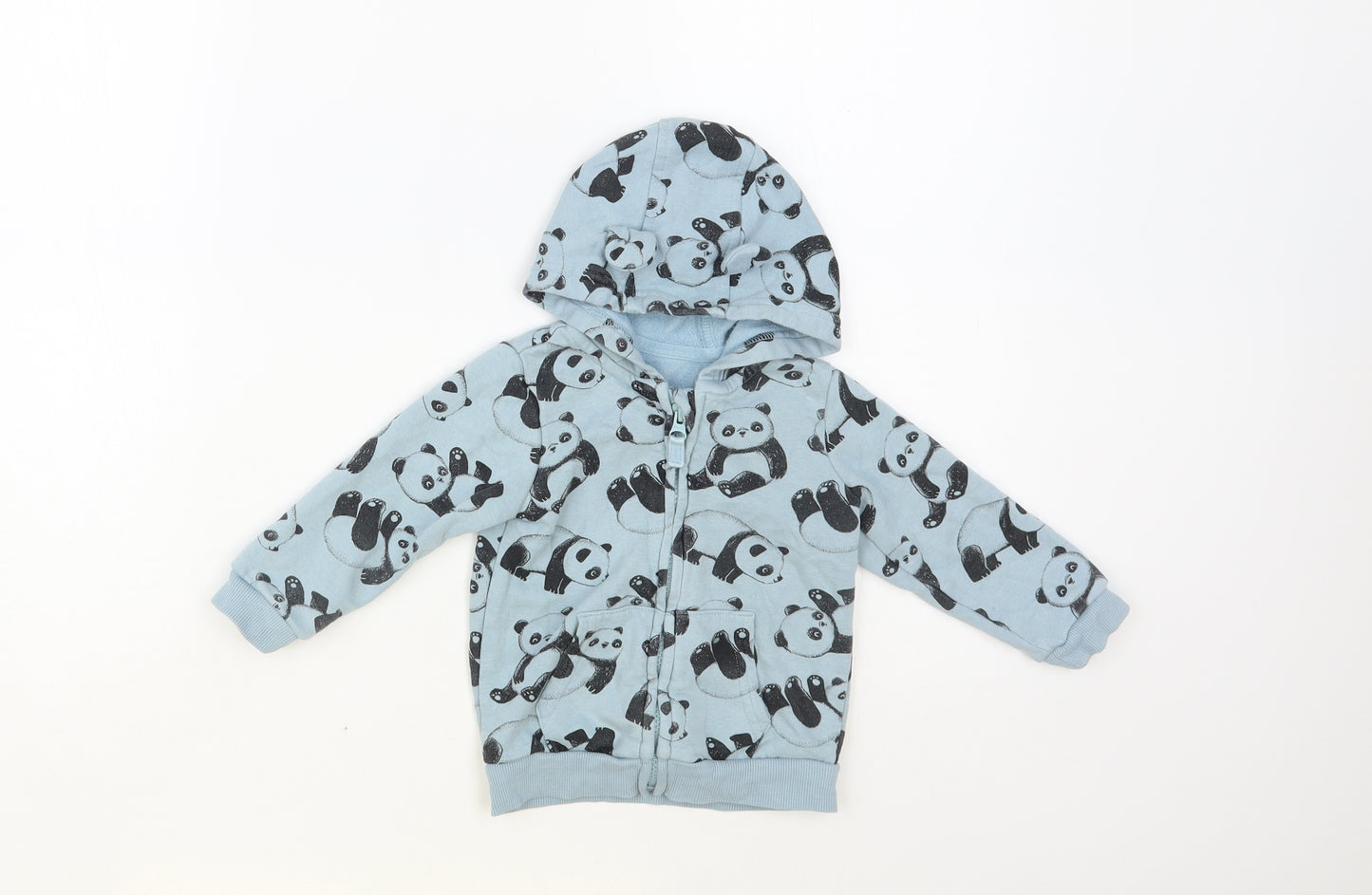 George Baby Blue Geometric Cotton Full Zip Jumper Size 9-12 Months Zip - Panda Print