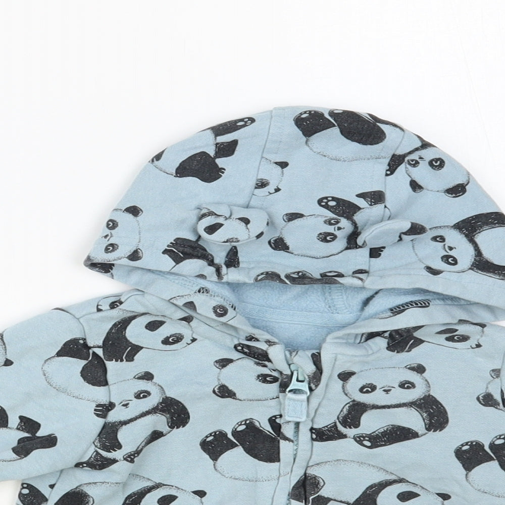George Baby Blue Geometric Cotton Full Zip Jumper Size 9-12 Months Zip - Panda Print