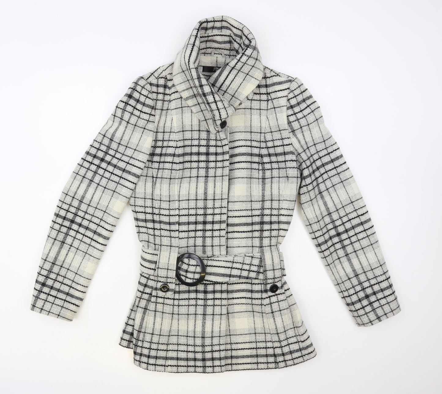 Jane Norman Womens Grey Plaid Pea Coat Coat Size 14 Button