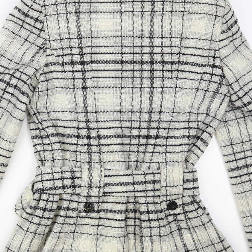 Jane Norman Womens Grey Plaid Pea Coat Coat Size 14 Button