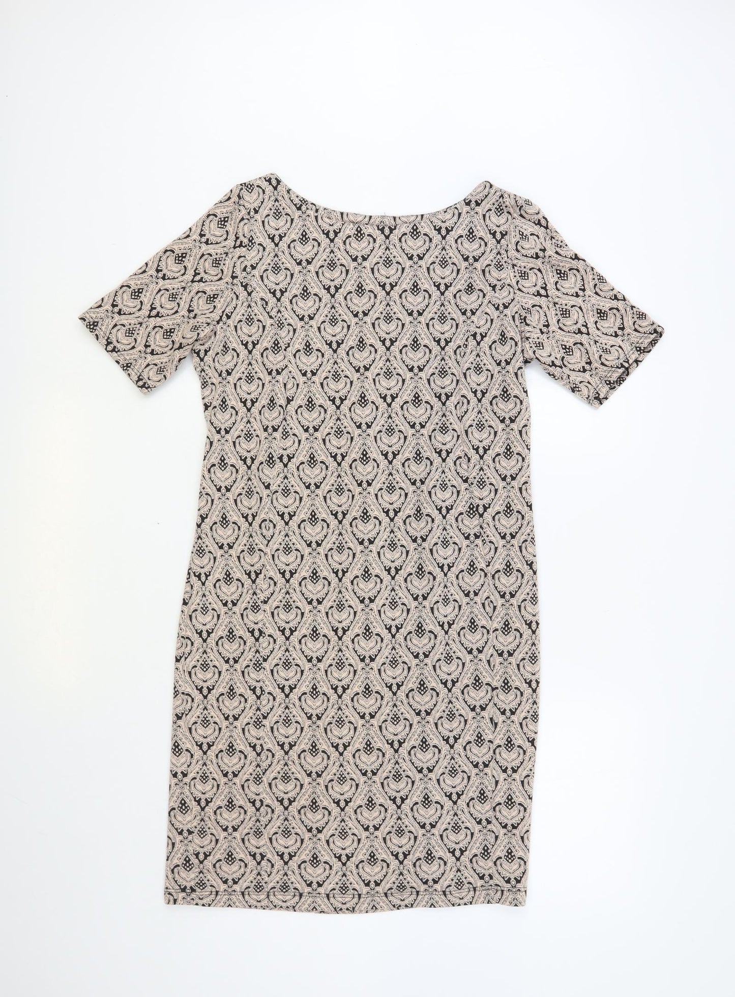 Dorothy Perkins Womens Beige Paisley Polyester Shift Size 14 Boat Neck Pullover