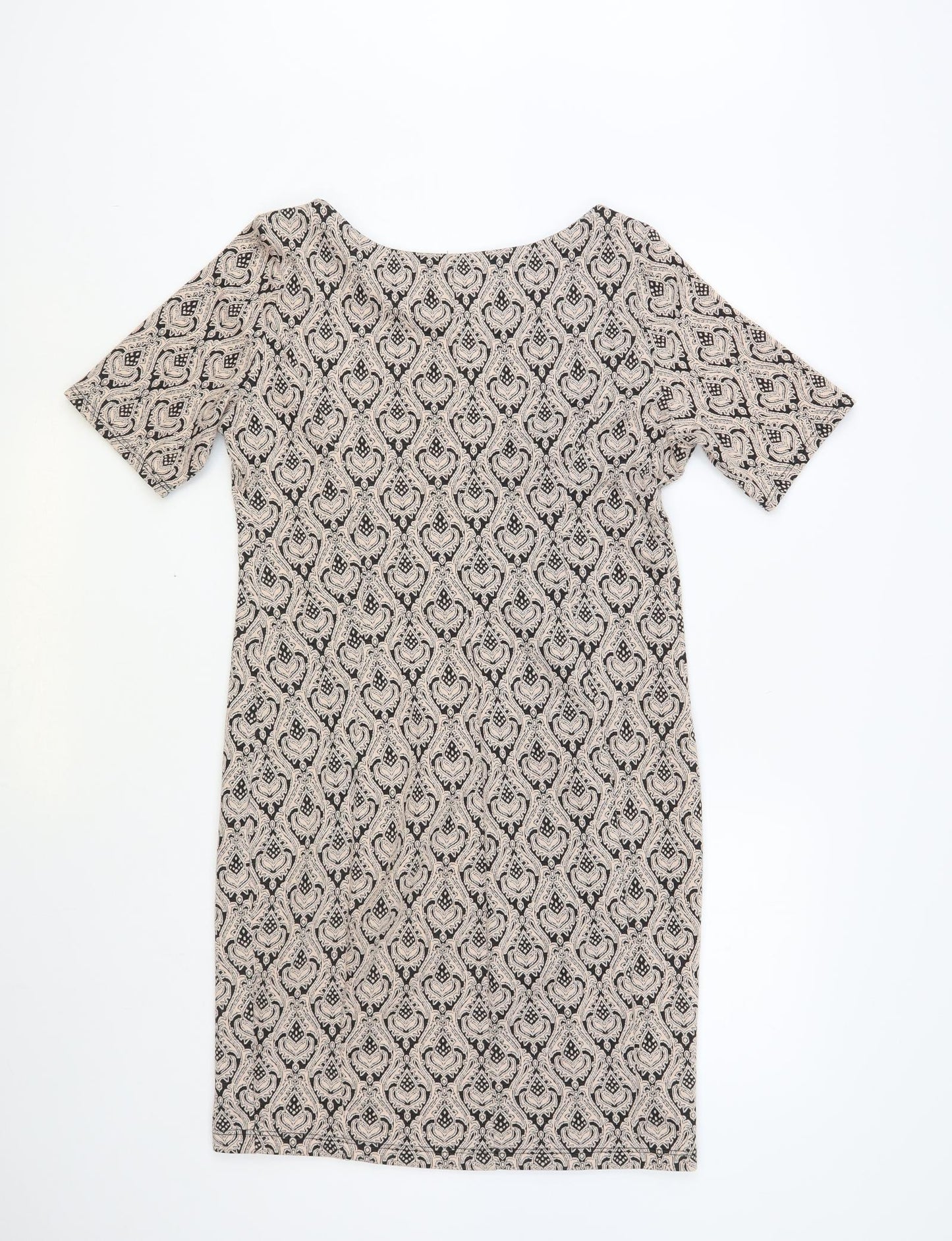 Dorothy Perkins Womens Beige Paisley Polyester Shift Size 14 Boat Neck Pullover