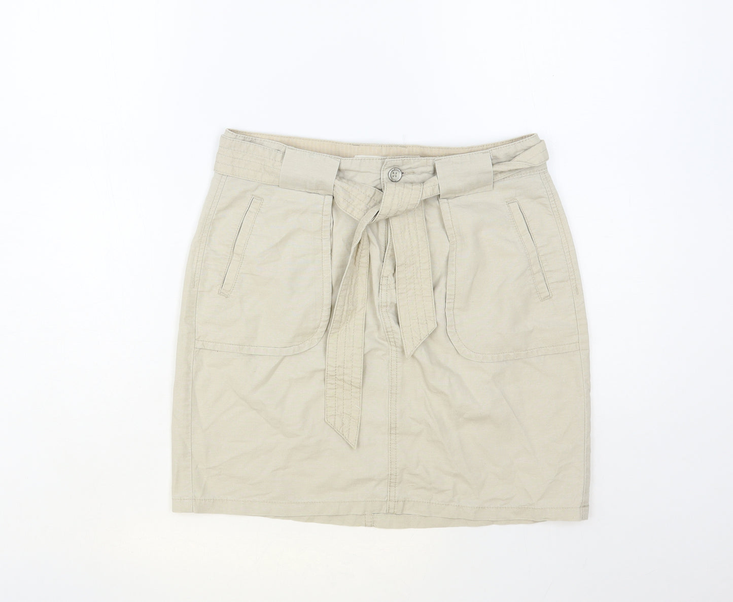 H&M Womens Beige Cotton Cargo Skirt Size 8 Button