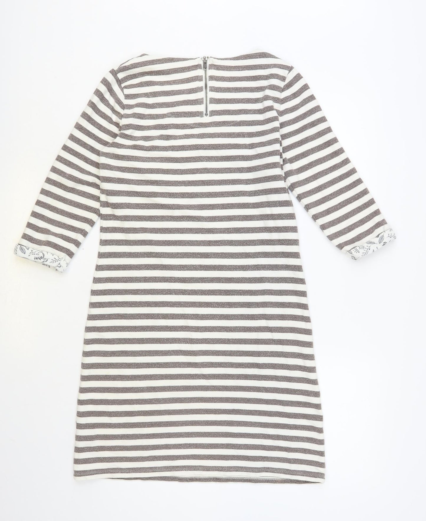 Per Una Womens Grey Striped Cotton Shift Size 10 Boat Neck Zip