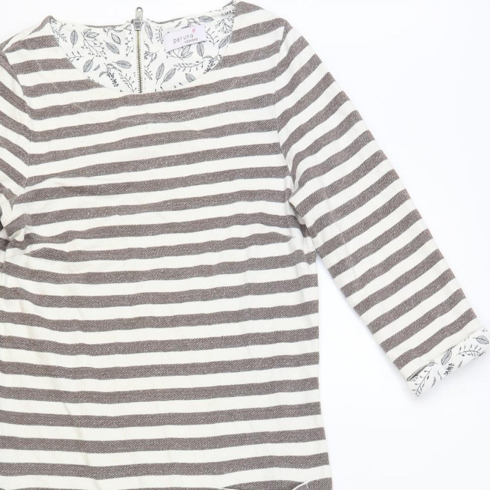Per Una Womens Grey Striped Cotton Shift Size 10 Boat Neck Zip