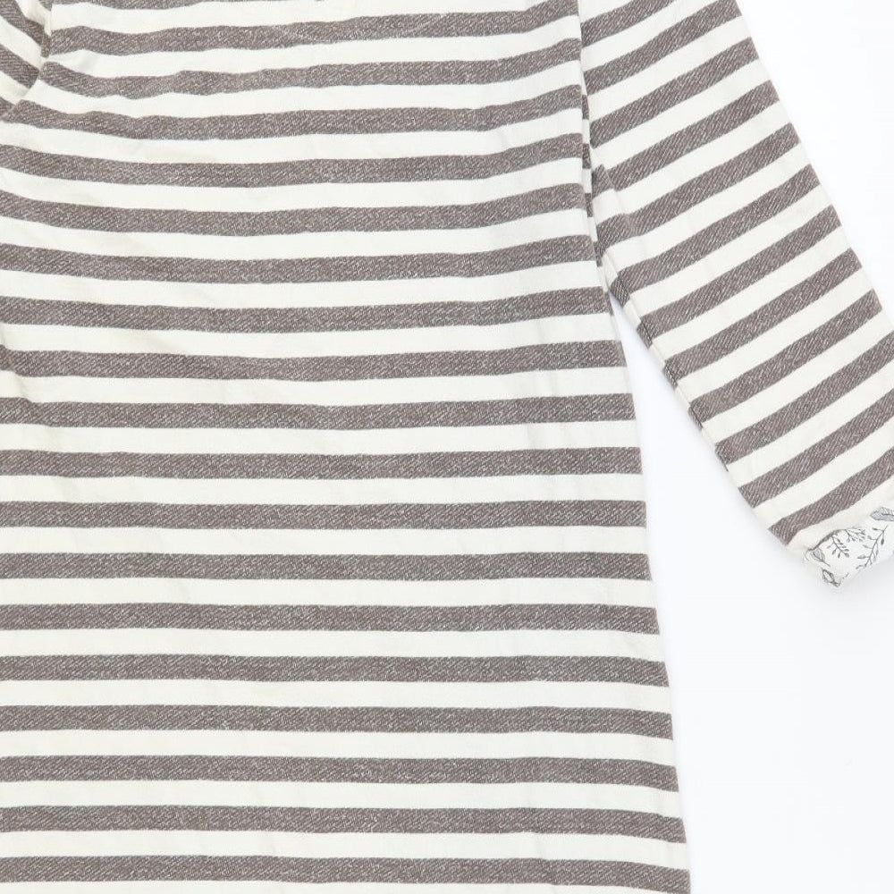 Per Una Womens Grey Striped Cotton Shift Size 10 Boat Neck Zip