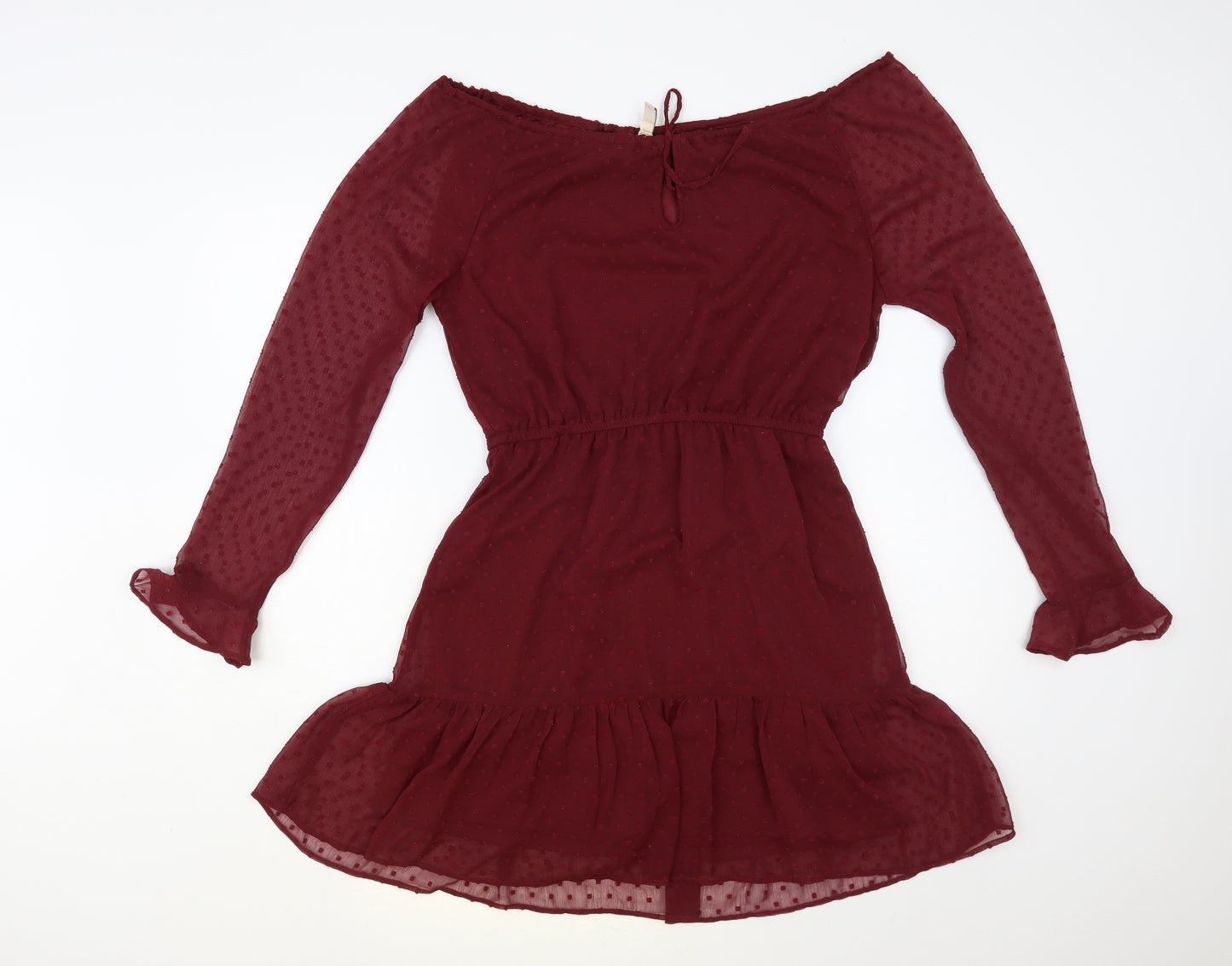 H&M Womens Red Polyester Fit & Flare Size 10 Off the Shoulder Tie